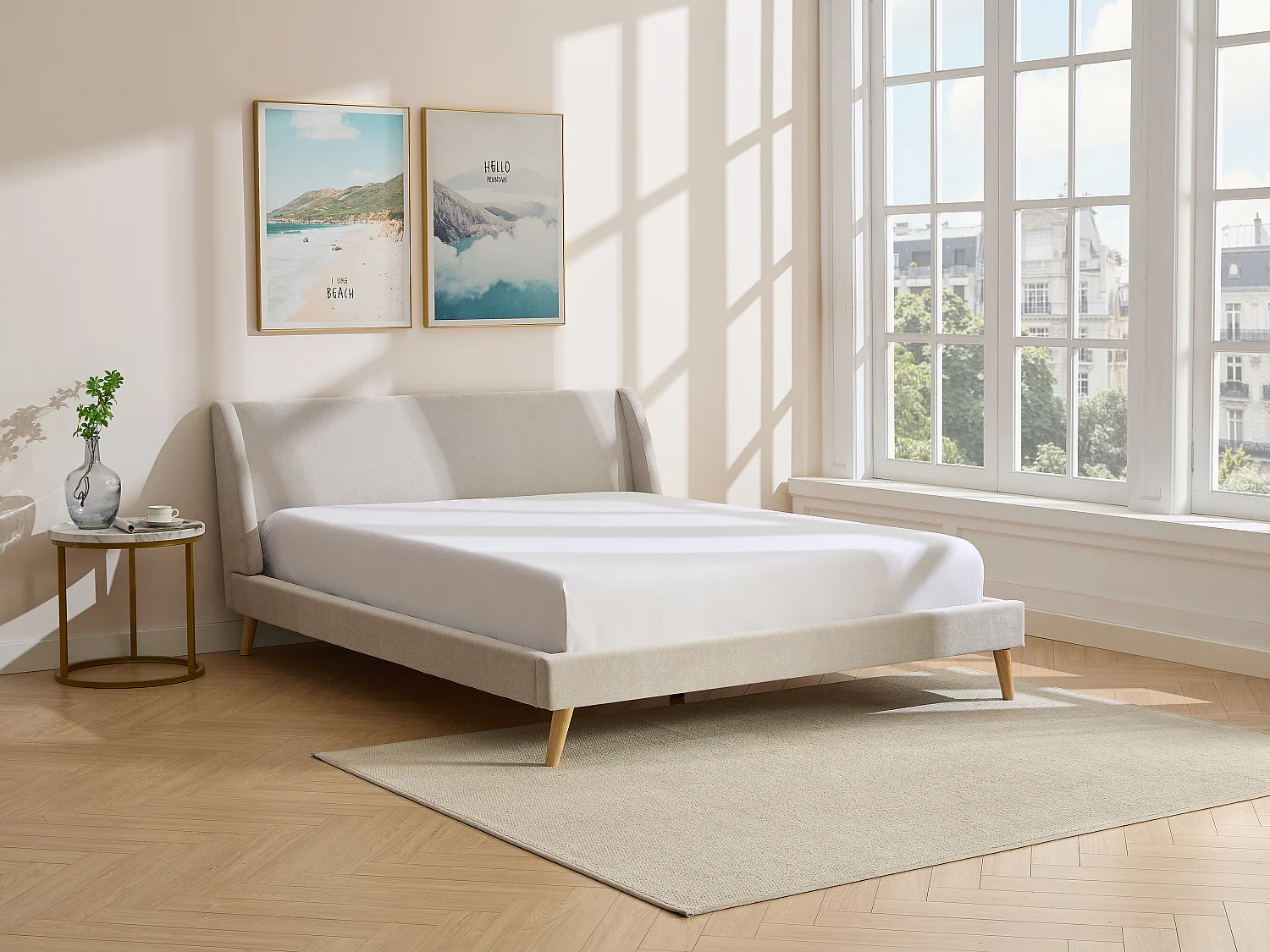 Bett - Skandinavischer Stil - 180 x 200cm - Stoff - Beige