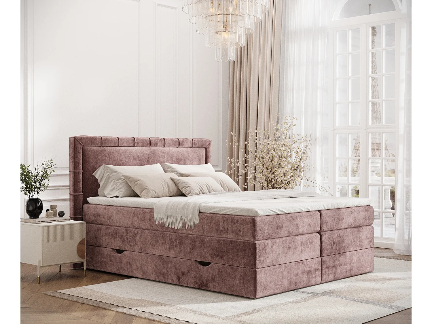 Boxspringbett aus Chenille-Stoff Rosabel - Matratze - Toppermatratze - 160x200 cm