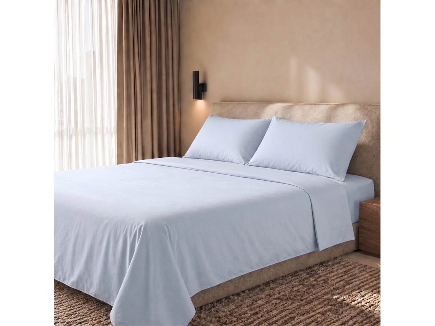 Bettwäsche-Set 120 cm 100% Baumwolle Perkal 200 Fäden Eis | Bettlaken 190x295 cm, Spannbettlaken 130x200 cm Steghöhe 28 cm und 1 Kissenbezug