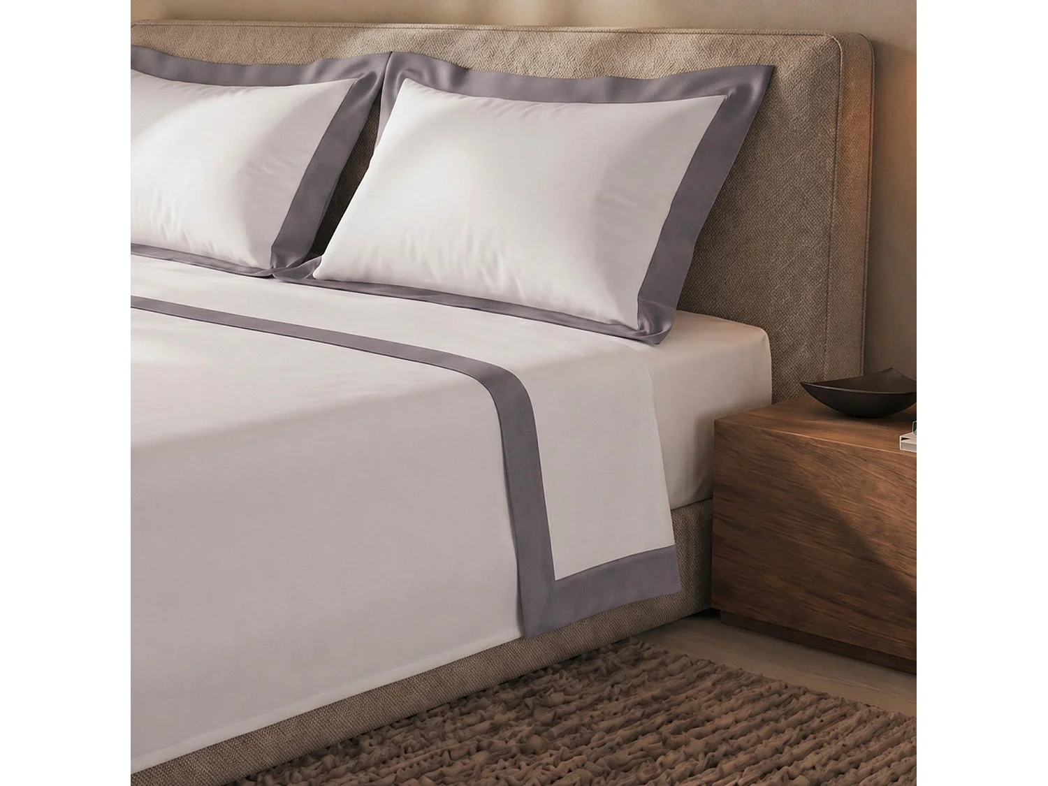 Bettwäsche-Set Einzelbett 100% Baumwolle mit Satin-Bordüre Dunkelgrau